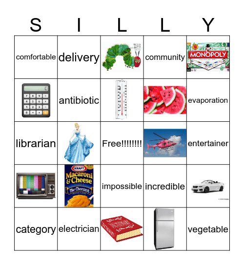 Silly Syllables Bingo Card