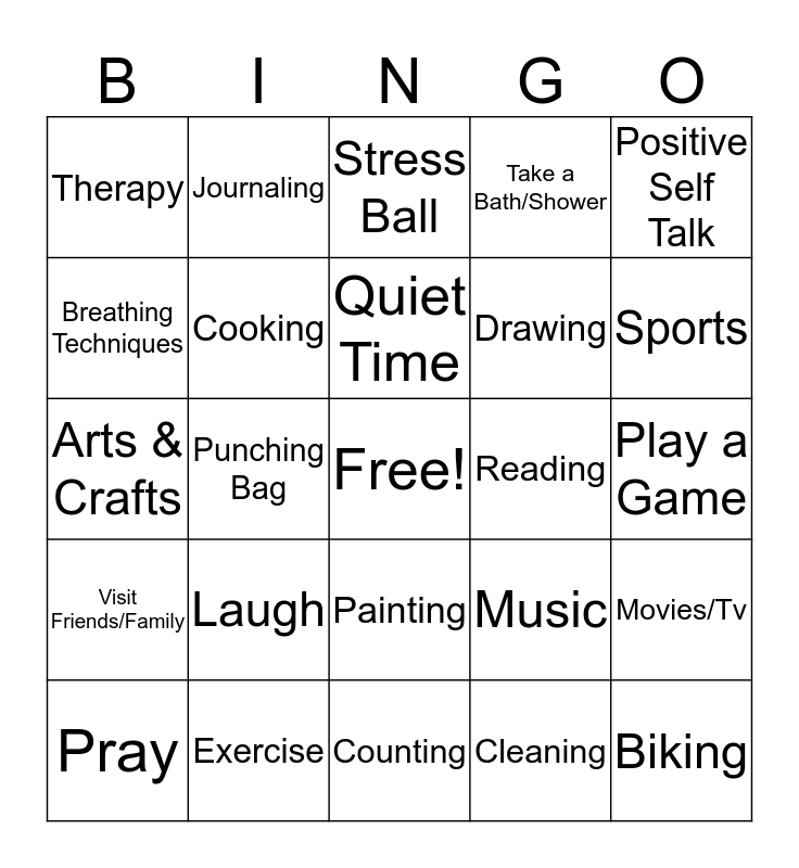 Coping Skills Bingo Card