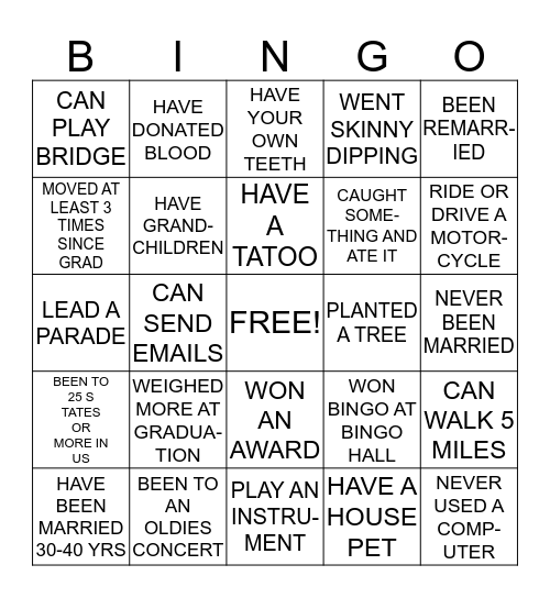 Know Your Classmates Bingo Card