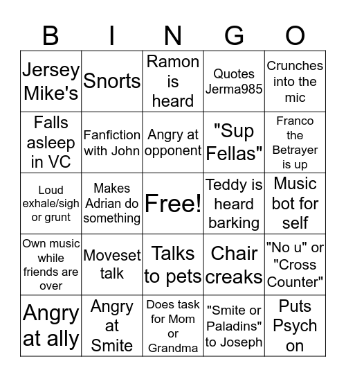 Franco S Bingo Card