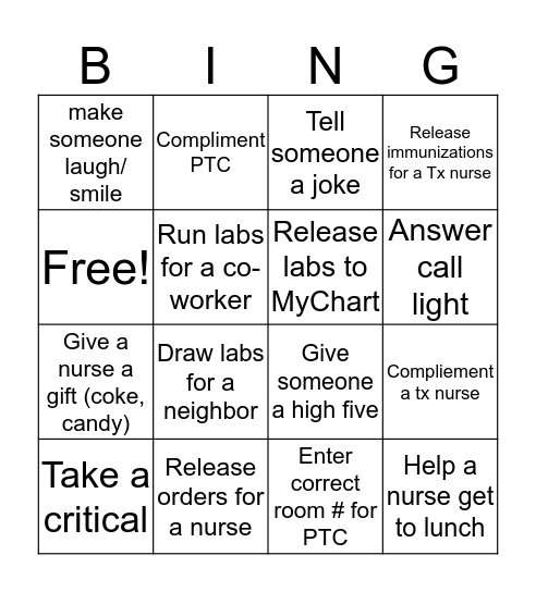 Nurses Week Bingo Bingo Card