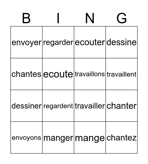 Les Verbes Reguliers En Er Bingo Card