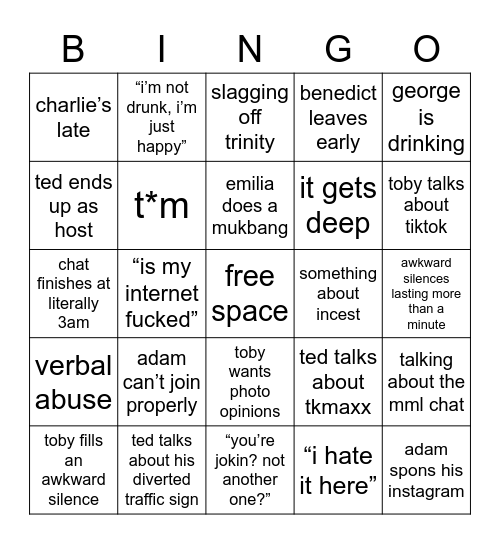 Gay Bingo Card