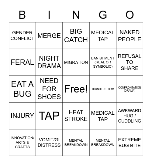 NAKED AFRAID Bingo Card