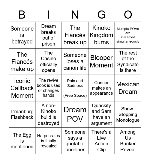 Jailbreak Weekend Bingo Card