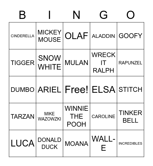 Disney Bingo Card