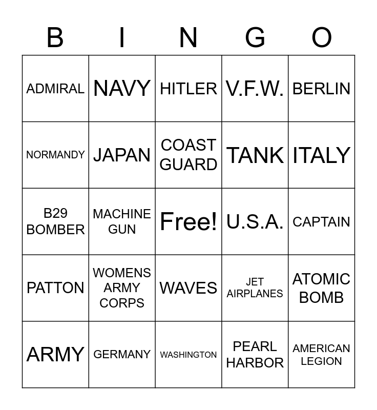 World War Ii Bingo Card