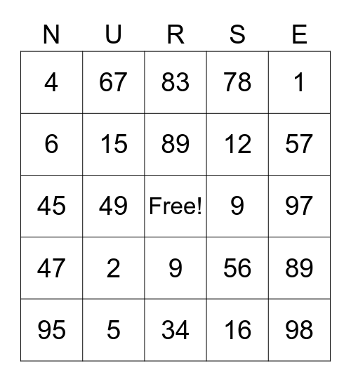 NURSES WEEK BINGO Card