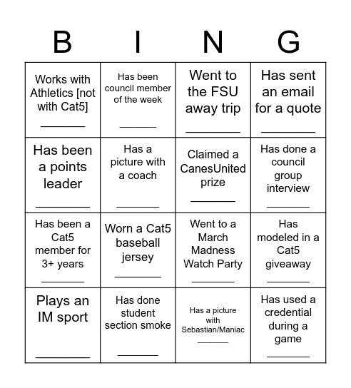 Human Scavenger Hunt Bingo Card