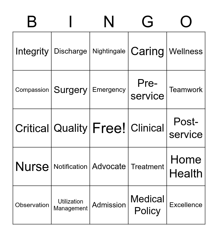2022 Nurses Week BINGO Bingo Card