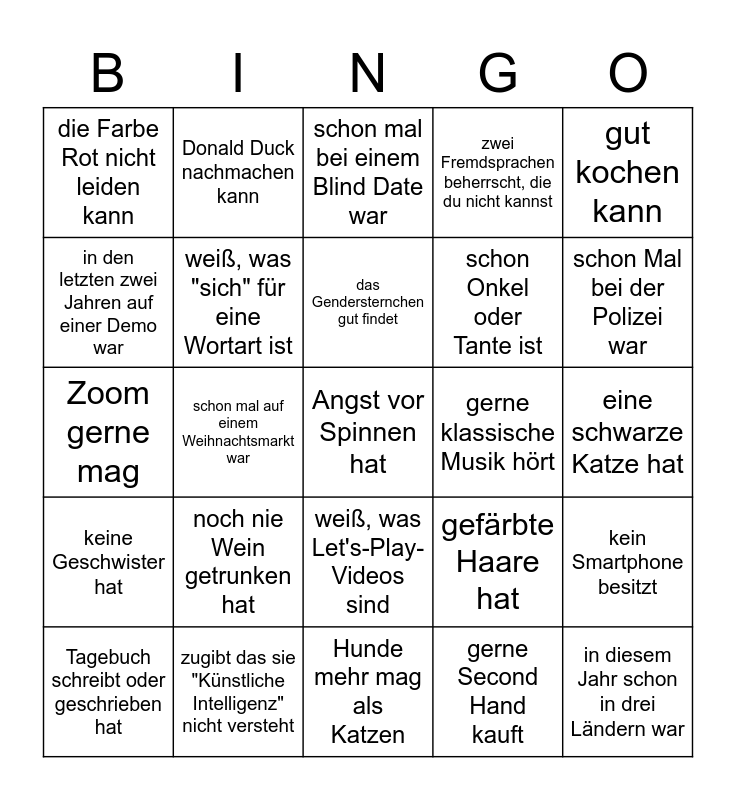 Finde Jemanden Der Bingo Card