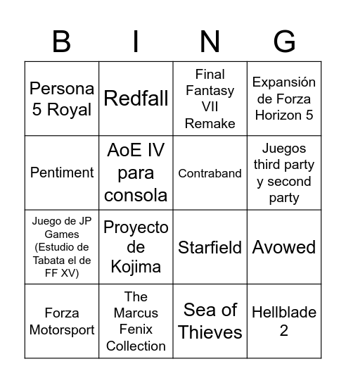 Xbox Bethesda Showcase Bingo Card