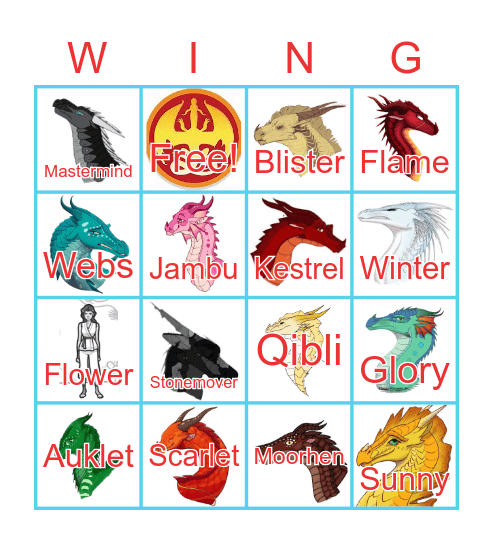 Wings Of Fire Party Bingo Card