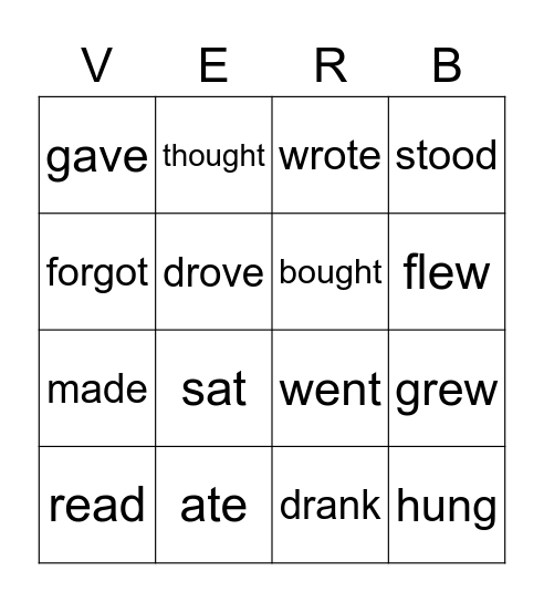 Irregular Verbs Bingo Card