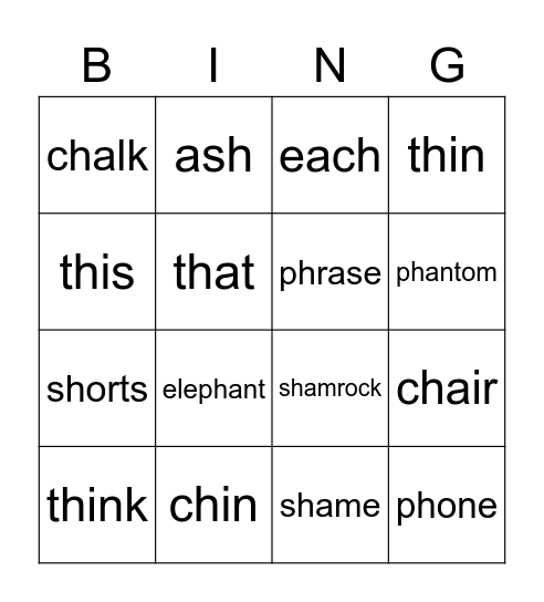 Ch Sh Th Ph Bingo Card