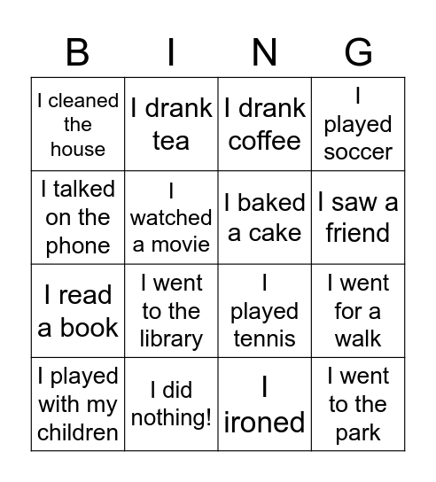 What Did You Do At The Weekend Bingo Card
