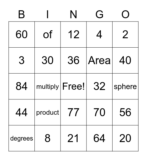 Math Bingo Card