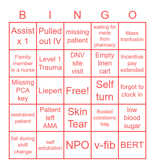 Nurses Week Bingo Card