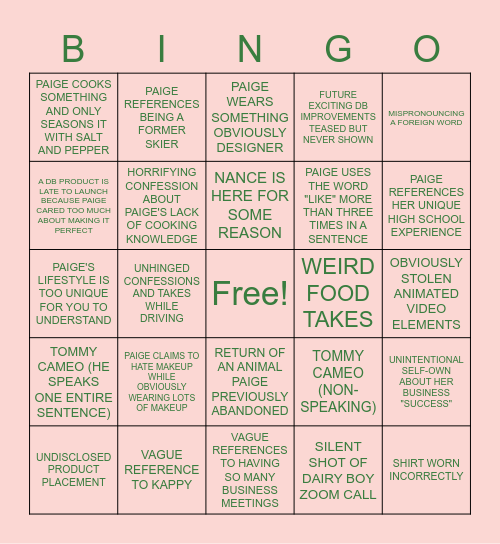 Vlog Bingo Card