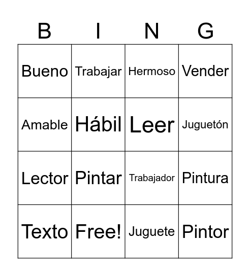 Sustantivos Verbos Adjetivos Untitled Bingo Card