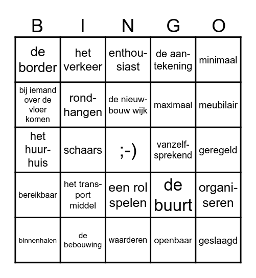 Woordenschat Groep Thema Bingo Card