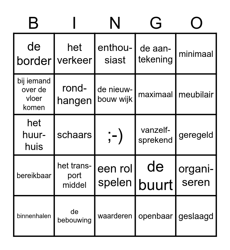 Woordenschat Groep 7 Thema 1 Bingo Card