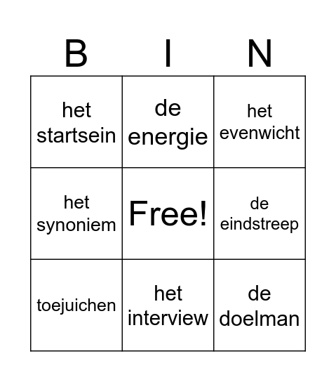 Woordenschat Bingo Card