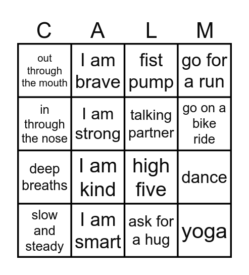 Stress Management BINGO Card