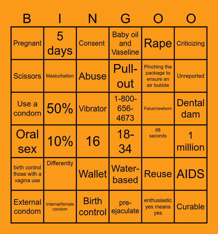 Spooky Sex Bingo Card