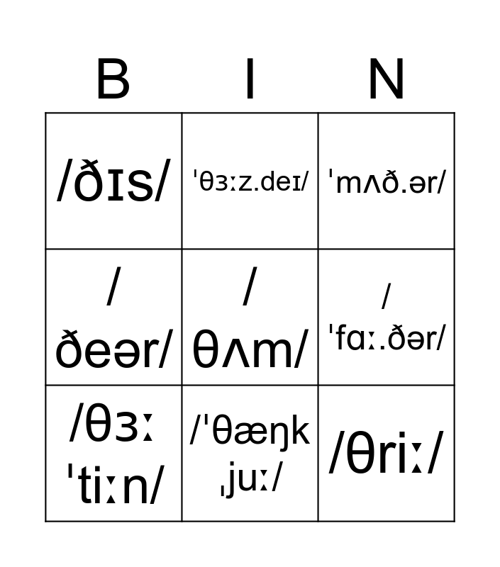 Pronunciation Bingo Card