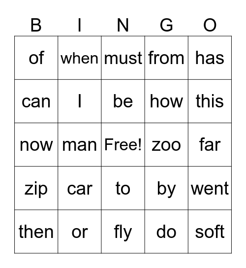 List B Bingo Card