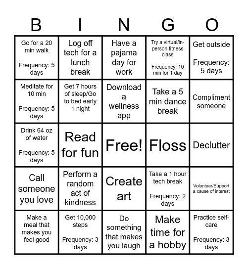 URC Wellness Bingo Card