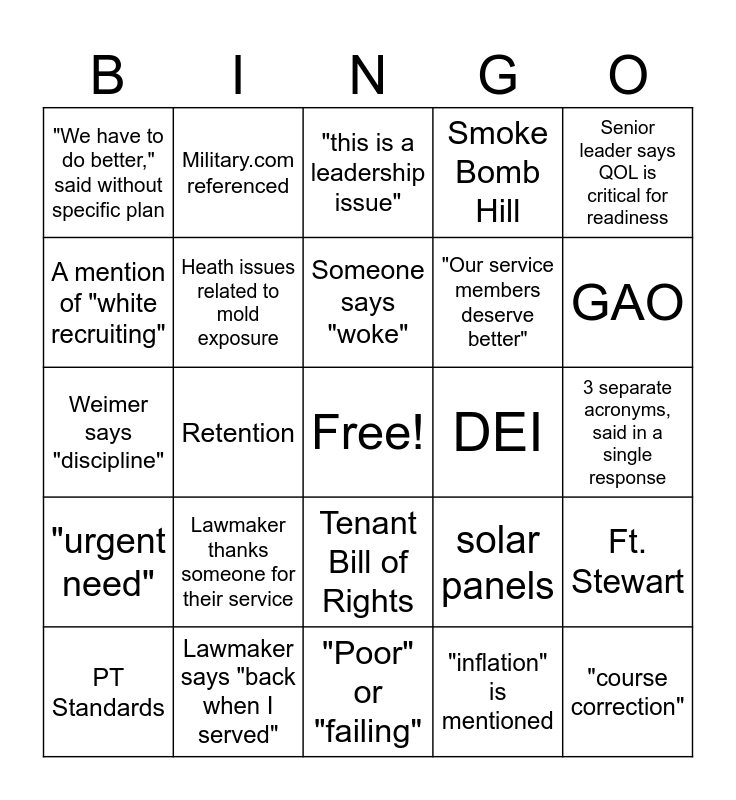 Quality Of Life Hearing Bingo Card