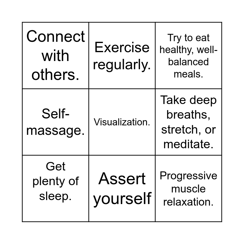 Stress Relief Bingo Card