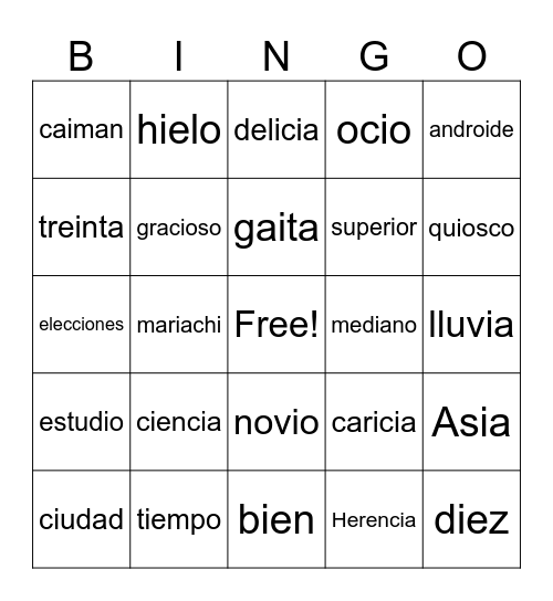 Diptongos Bingo Card