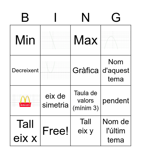 Quadratic Fuction Bingo Card