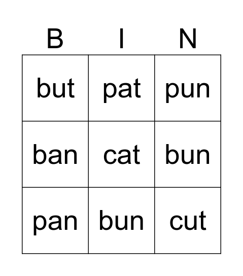 Pronunciation Bingo Card