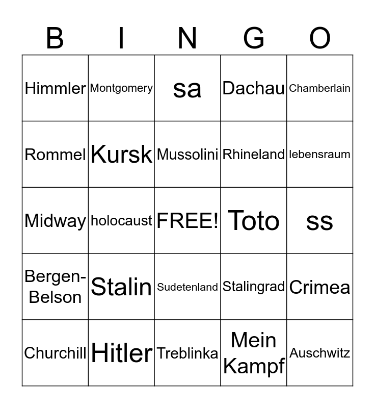 World War Ii Bingo Card