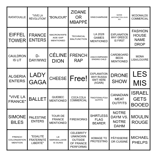 Les Jeux Olympique De Paris Super Bingo Card