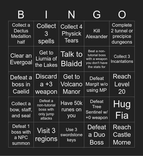 Elden Ring Bingo Easy Bingo Card