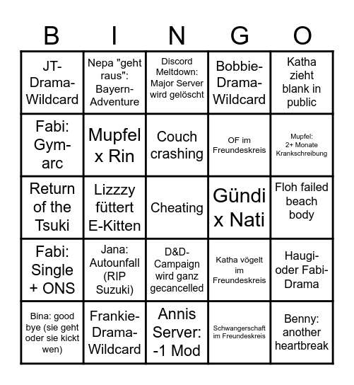 Drama Predictions Bingo Card