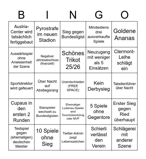 Austria Lustenau Bingo Bingo Card