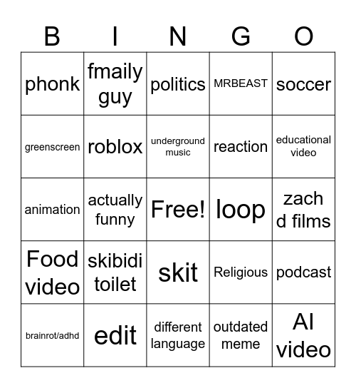 Untitled Bingo Card