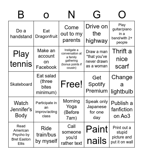 New Years Resolution Bingo Card