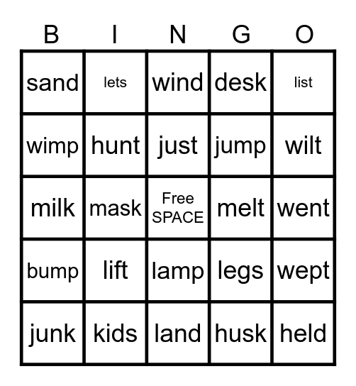 CVCC WORDS Bingo Card