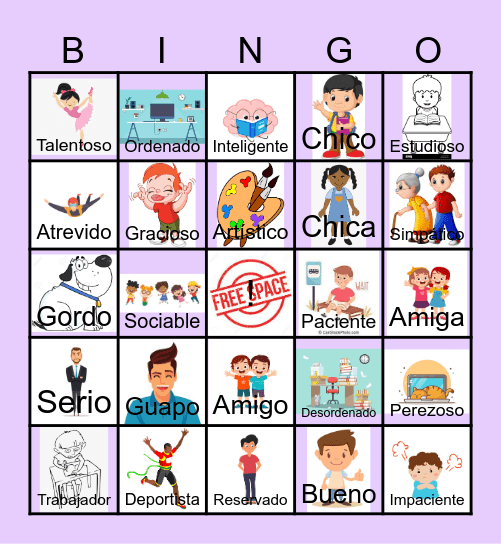 Spanish Adjectives Bingo Card