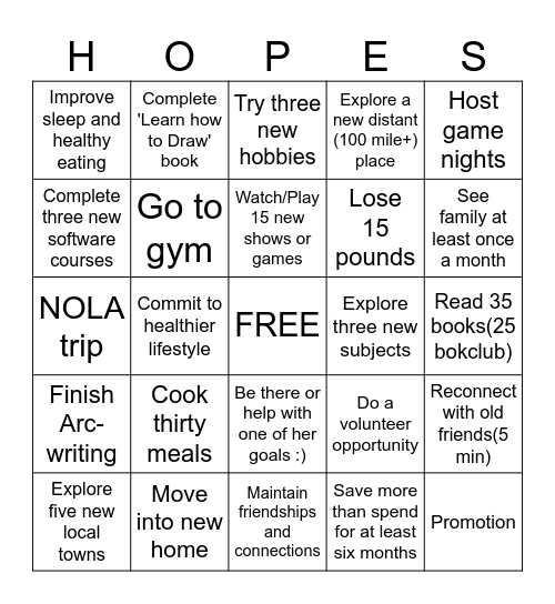 New Years Bingo Card