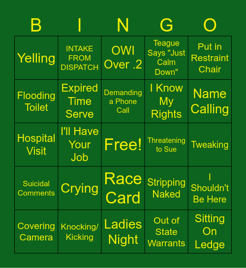 BHCSO Intake Bingo Card