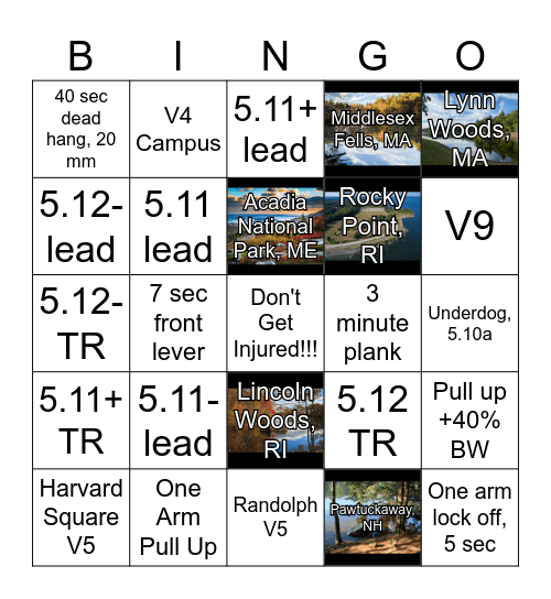 Climbing Goals Bingo Card