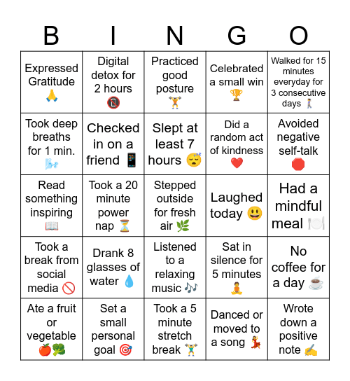 Tanggol S Wellness Camp Bingo Card